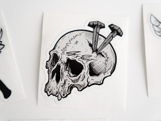 Six Point Skull with Nails - Sticker for hard hat - Blue Collar trades