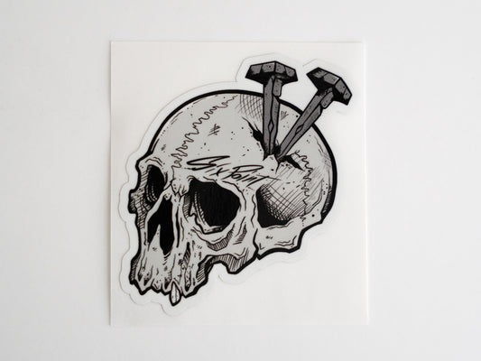 Six Point Skull with Nails - Sticker for hard hat - Blue Collar trades