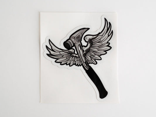 Six Point Flying Hammer - Stiletto Wings Sticker for hard hat -Blue Collar