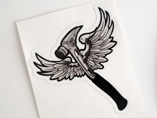 Six Point Flying Hammer - Stiletto Wings Sticker for hard hat -Blue Collar