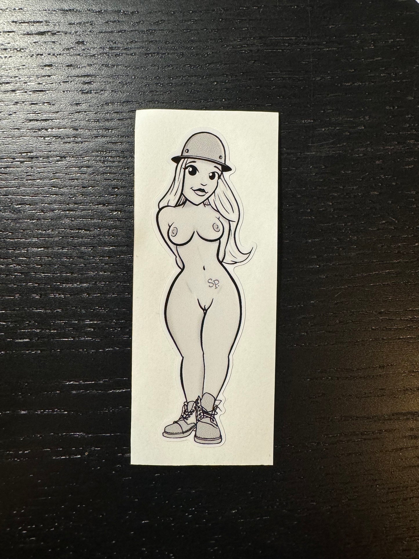 Full Body Six Point Girl for hard hats Blue Collar sticker