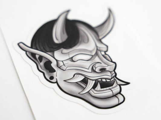 Six Point Oni mask - Sticker for hard hats - hannya devil Blue Collar