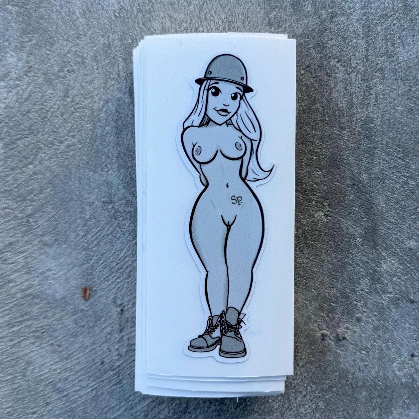 Full Body Six Point Girl for hard hats Blue Collar sticker